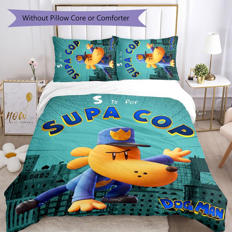 Dog Man 3pcs Bedding Set Duvet Cover Closure Includes 1 Duvet Cover & 2 Pillowcases for All Seasons Bedroom Home Dorm Decor
