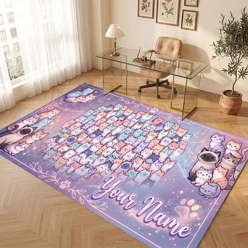 Tapis de sol en velours cristal thème chat Nom personnalisé texte Tapis chaud Décoration de maison