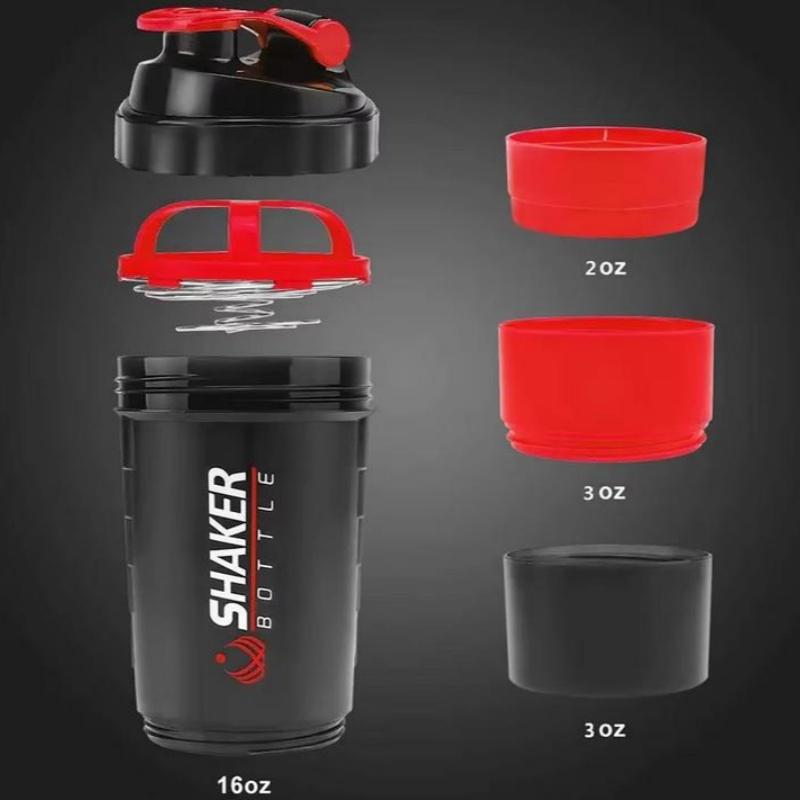 500ml Layered Protein Bottle Powder Shaker with Powder Storage Container Large Water Bottle Water Bottle with Wire Stirring Ball