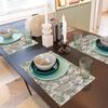 Chinoiserie Spring Placemats Set of 4, 12x18 Inch Blue Green Floral Bird Table Mats Summer Vintage Flowers Holiday Decorative Table Placemats for
