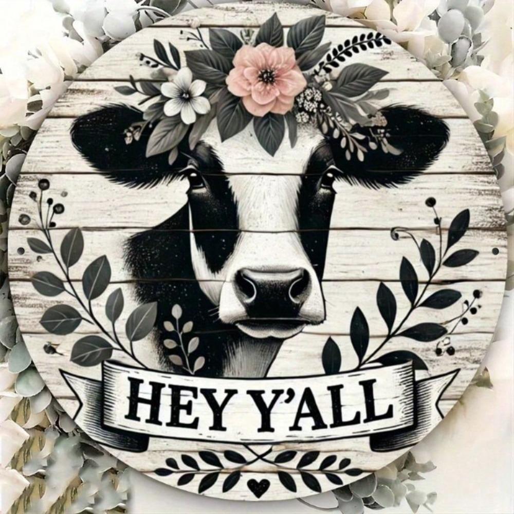 Cow Head Metal Wall Art with Flowers 8 Inch Vintage Home Decor