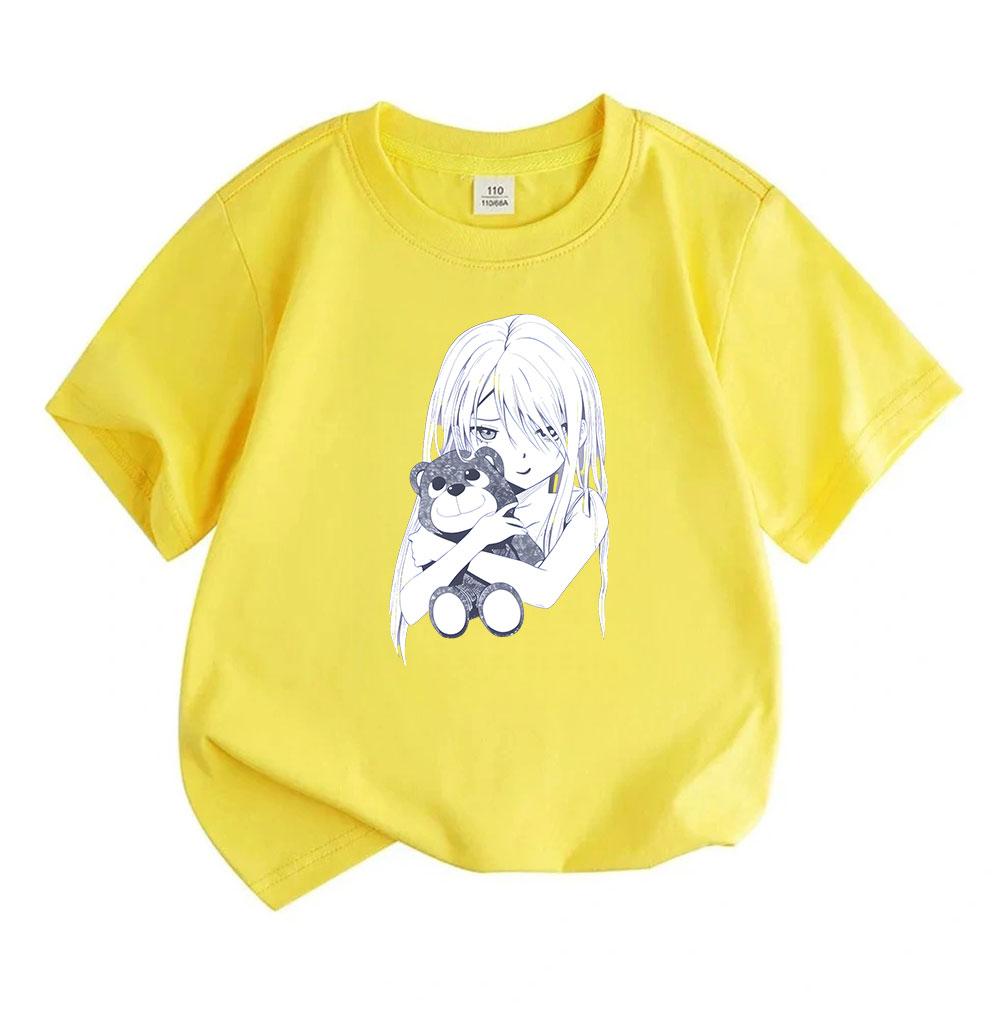 Kids Boys Girls Crew Neck Short Sleeve 100% Cotton T-Shirt, Anime Girl Hug Smiling Teddy Bear Pattern Casual Soft Breathable Summer Tee Tops for Child