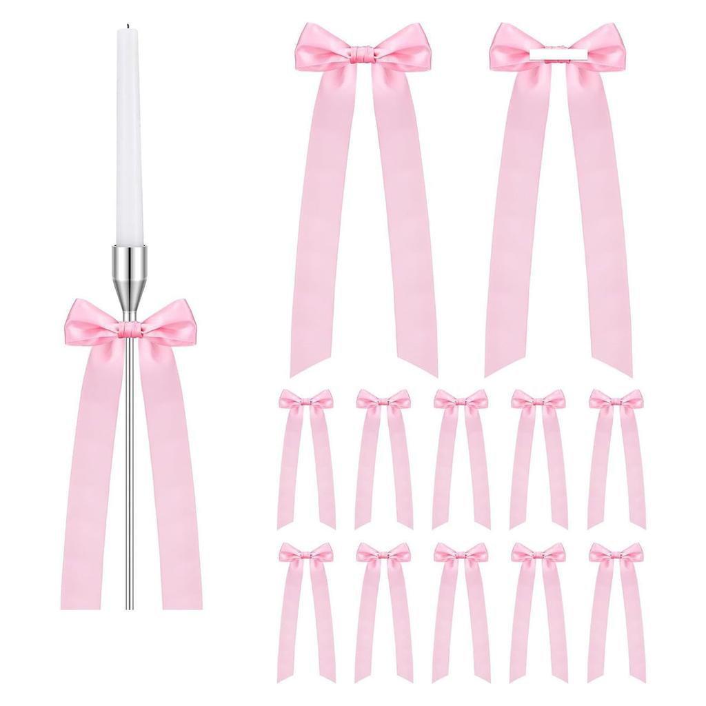 12pcs Candlestick Bows Decor 13 Inch Large Coquette Decorations Bows for Table Self Adhesive Wedding Bridal Shower Party Centerpieces