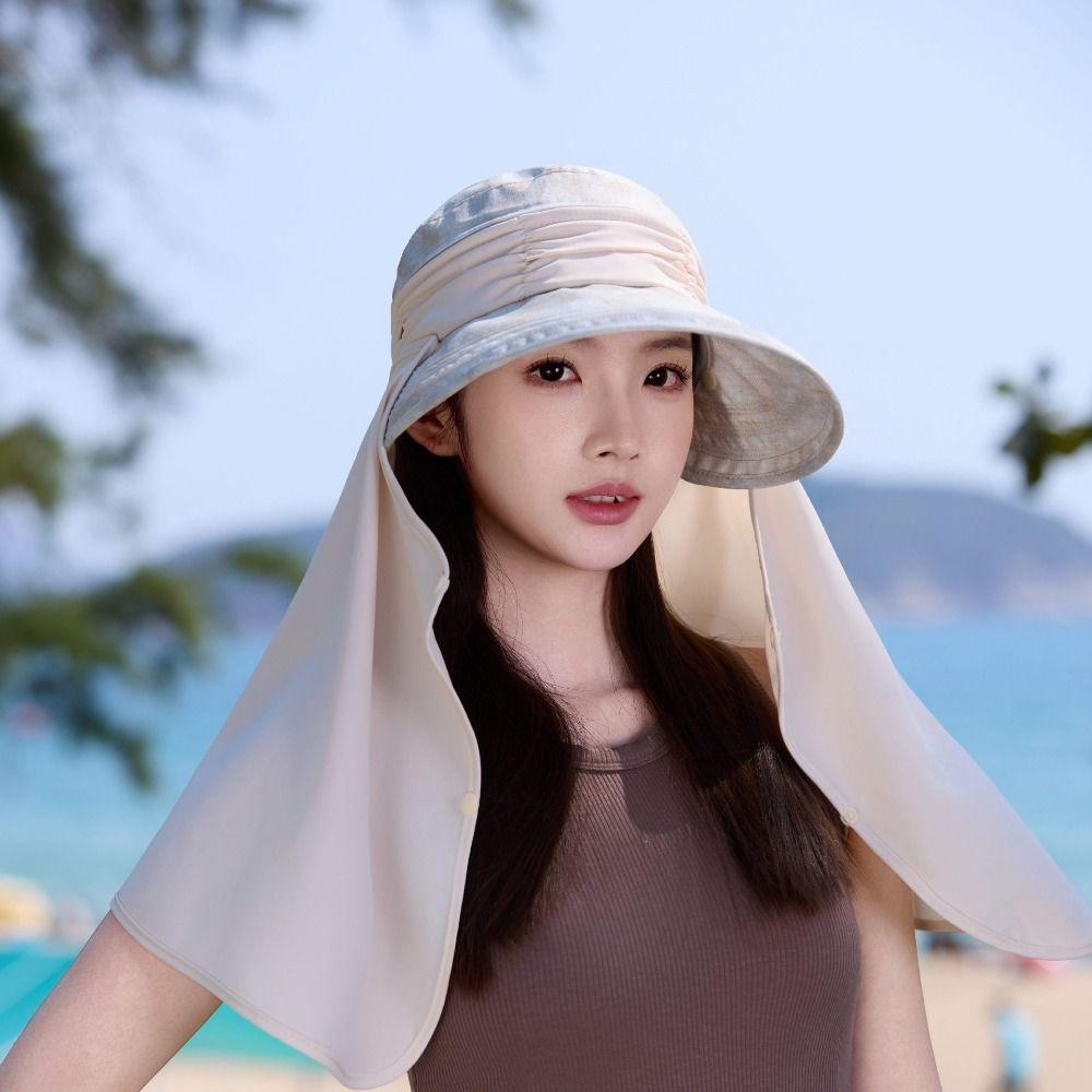 Wide-Brimmed Sunshade Sun Hat Sunscreen Mask Hat Windproof Rope Shawl Fisherman Hat Cycling