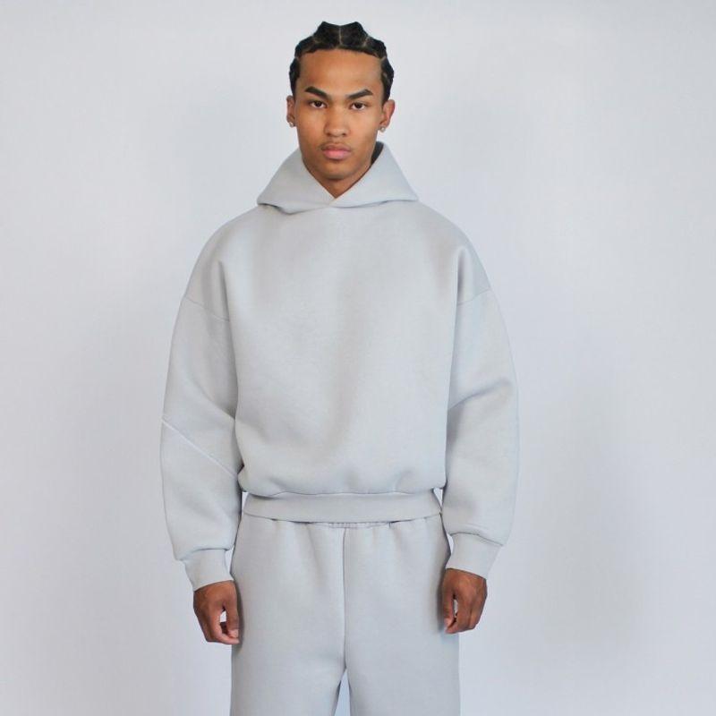 American-Style Short Boxy Heavyweight 600g Hooded Sweatshirt for Men, Trendy Cleanfit Silhouette, Three-Dimensional Solid Color Textured Jacket