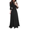 Women Single-Breasted Button Long Sleeve Turn-down Collar Dance Party Maxi Dress
