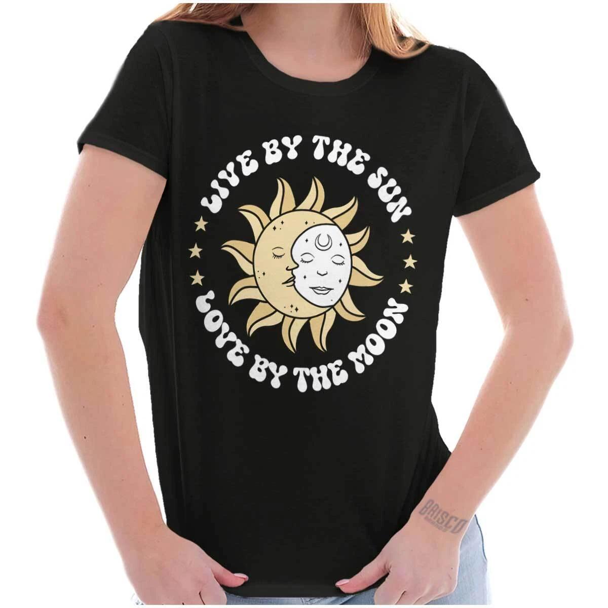 Live By The Sun Love By The Moon Celestial Graphic T Shirts for Women T-Shirts L