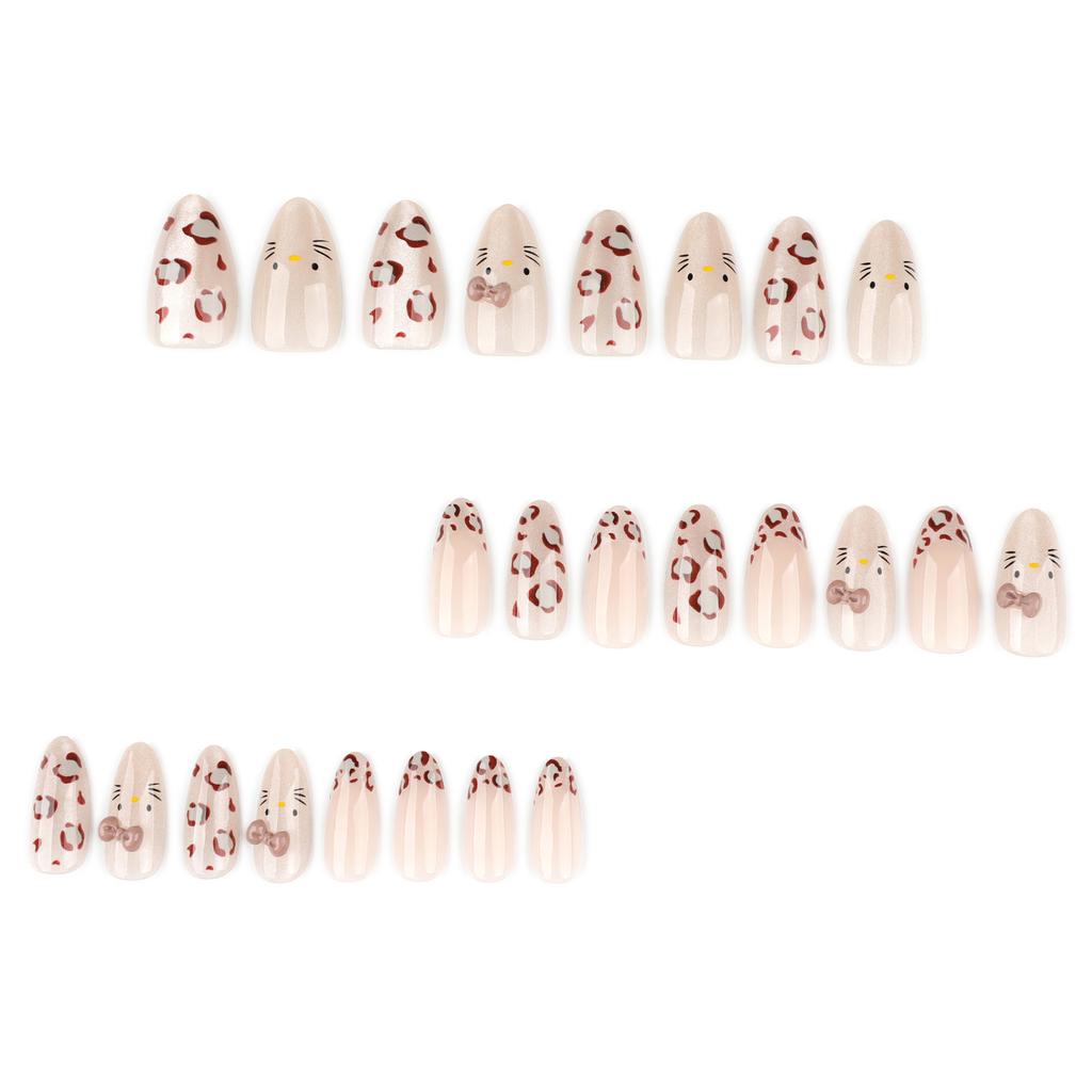 Hot-selling Japanese Style French Leopard Print Nail Art, Short Almond Nail, Cat Eye Flash Wearing Armor