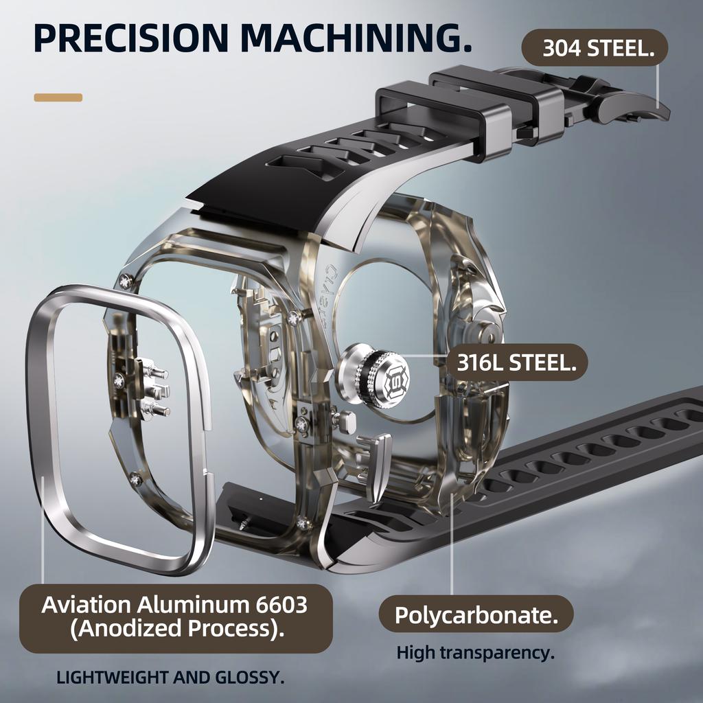 Rubber Modification Kit for Apple Watch Ultra 3 49mm Luxury Transparent Case Band for Iwatch Ultra2 1 49mm Fluororubber Mod Kit