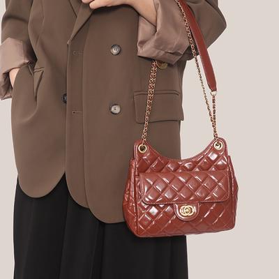 Top Layer Rindsleder Tasche für Frauen Kleine Duftende Wind Diamant Check Kette Crossbody Schultertasche