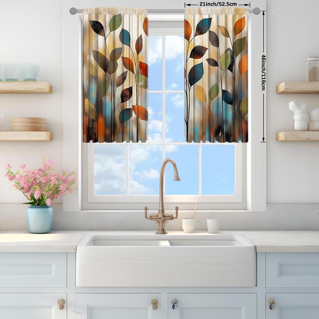 Light Blocking Panels Modern Minimalist Colorful Leaf Decoration Curtains Half Suitable Home Decorative Curtain Artistic Made Of Polyester Washable