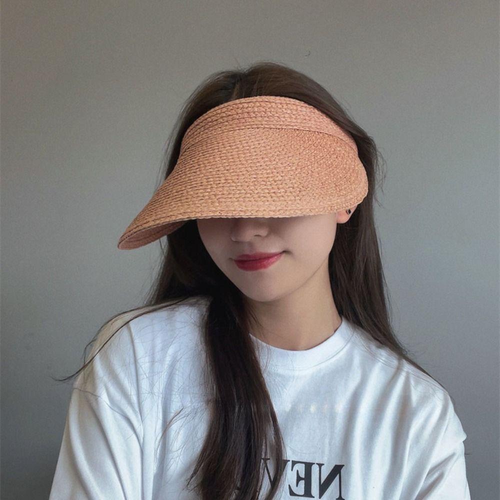 Fashion Anti-Uv Summer Visors Hat Empty Top Breathable Sun Hat Raffia Weaving Sunshade Cap Woman