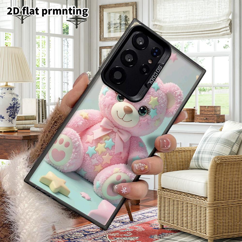 Phone Case: 2D Flat Samsung Galaxy A34 A35 M05 M06 S20 S22 S21 FE Plus 5G Protective Case, Couples Style, Star Pink Bear, Christmas and Halloween Gift