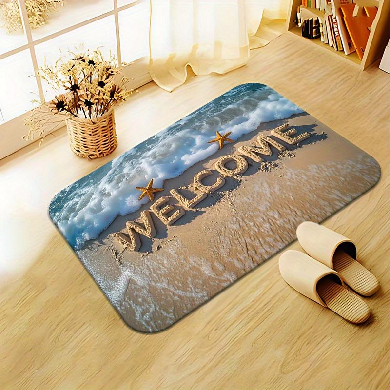 Beach Welcome Mat with Starfish Design for Home Decor - Coastal Theme Doormat, Non-Slip Floor Rug Skid Resistant Carpet