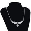Diamond Simulated Decorated Angel Wing Cross Pendant Necklace For Ladies