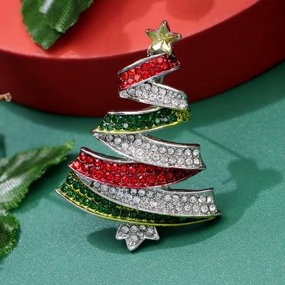1 stück Eingelegte Bunte Strass Legierung Brosche Pin Weihnachtsbaum Form Brosche Für Frauen Weihnachtsdekoration