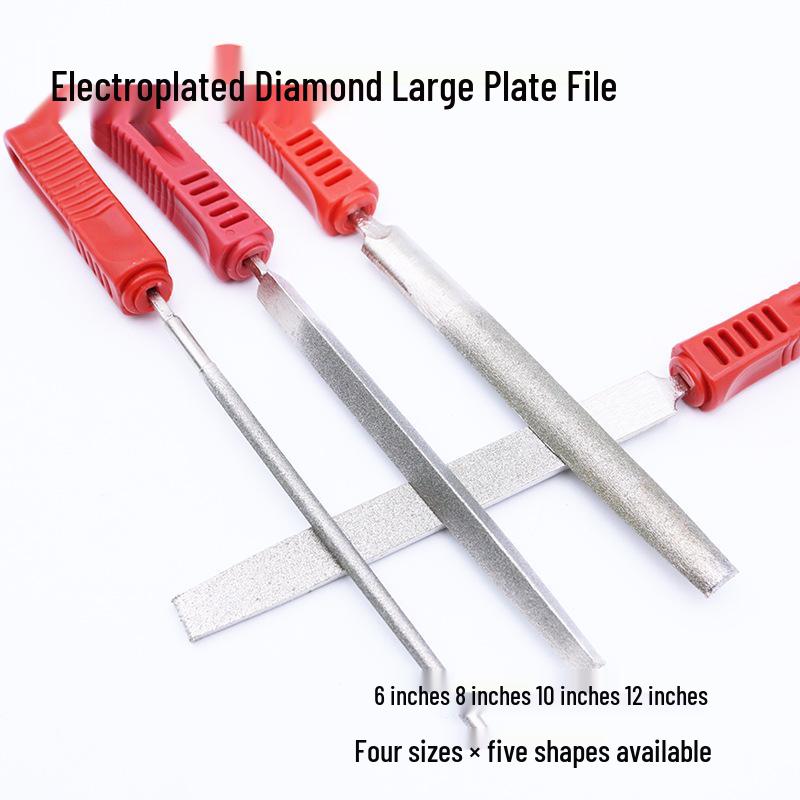 12-inch Stainless Steel Diamond Grit Flat File for Shaping Jade and Assorted Materials 6-inch Triangle