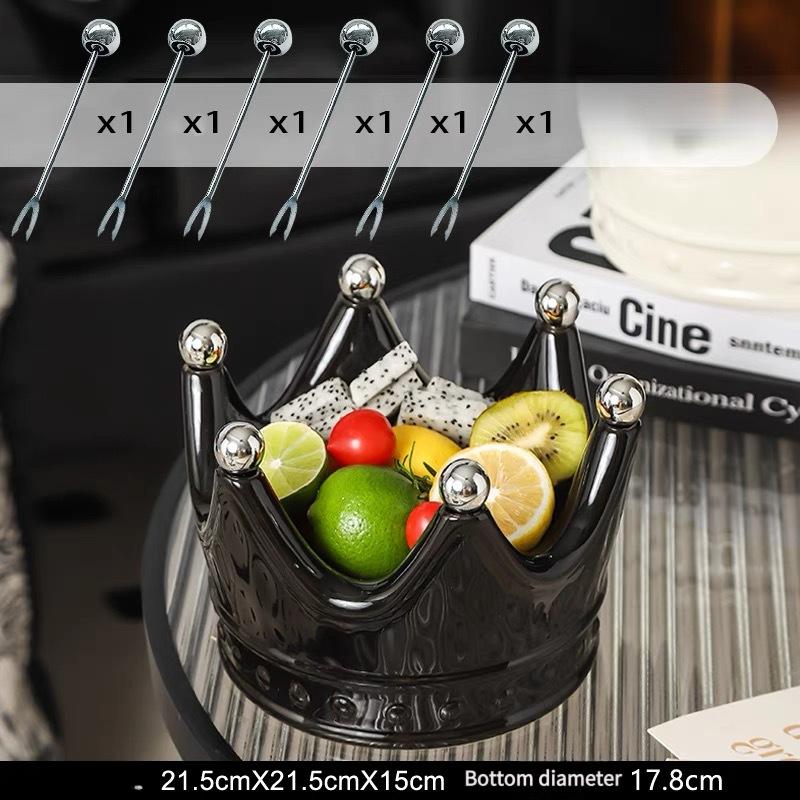 Crown Shape Ceramic Fruit Plate Home Living Room Coffee Table Snack Storage Box With Fruit Fork