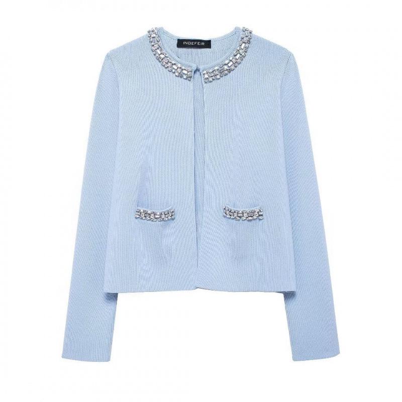 Autumn/Winter Rhinestone Knitted Cardigan & Skirt Set for Women - European & American Style