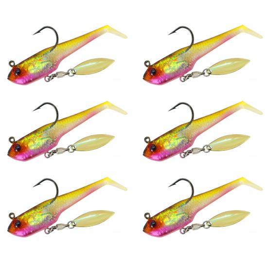 6Pcs Soft Fishing Lures Artificial Baits with Sharp Hook Realistic Looking Bright Color T-Tail Fake Baits Swimbait Fishing Tackle