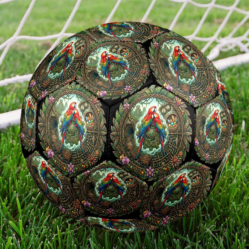 Jungle Macaw Adventure Round Football Size 5 Adult Ball Suitable for Training Matches and Outdoor Team.