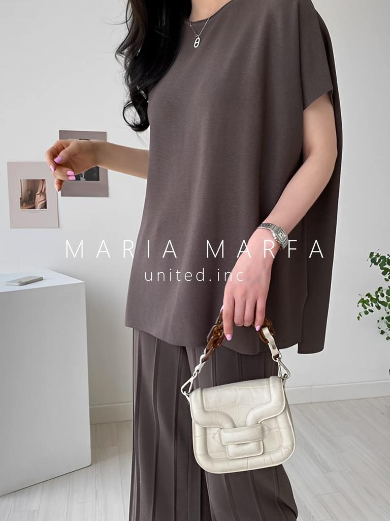 Maria Marfa French Sleeve and Pants Remote Office Maxi Size Cut and T-Shirt High-Waisted Set, 2-Piece Set, Spring/Summer, Collarless, Brown, Pants,