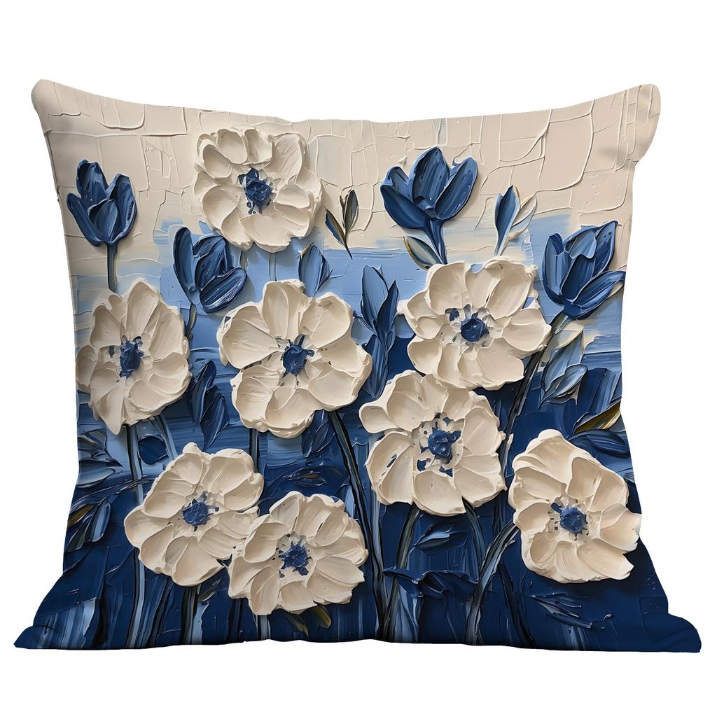 New Flower Pillowcase Imitating Three-dimensional Oil Painting Style Creative Floral Home Living Room Sofa Cushion Pillowcase