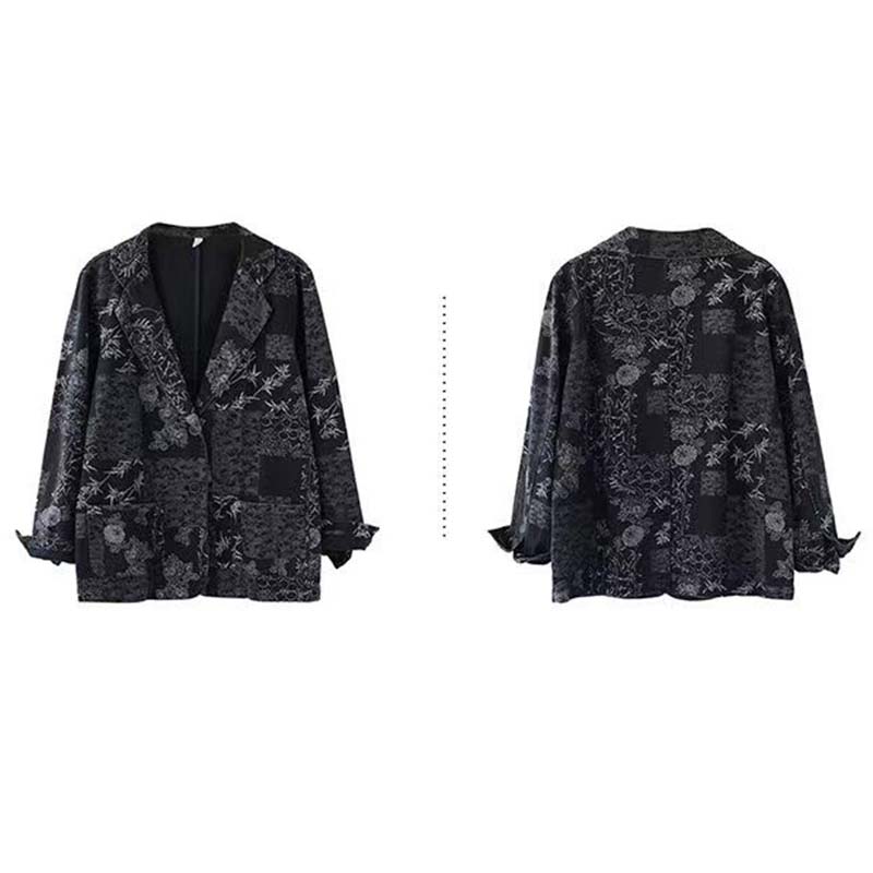 Blazer Imprimé Rétro pour Femmes Veste Courte Fine à Manches Longues Coton Décontracté Ample Manteau Printemps et Automne Commute Version Coréenne Style Harajuku
