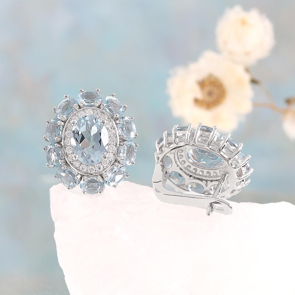 2026,Flower Design Earrings Natural November Birthstone Sky Blue Topaz 925 Sterling Silver Fine Jewelry for Women's Banquet Gift