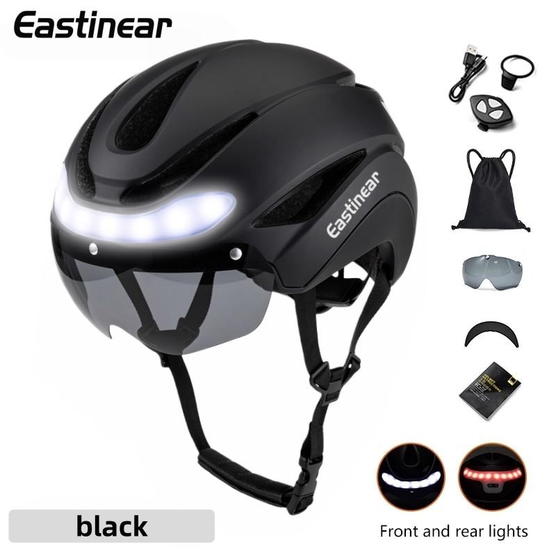 

Eastinear Road Bicycle Helmet Led Lights With Magnetic Googles & Sun Visor Ride Racing Ultralight Adult Road Bike Helmet 400g L-57-62cm чёрный