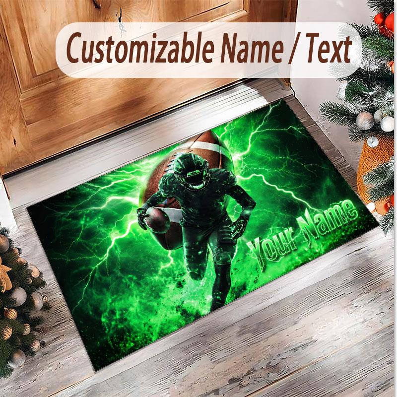 American Football Theme Soft Crystal Velvet Rug Custom Name & Text Print Non Slip Floor Rug for Bedroom Living Room