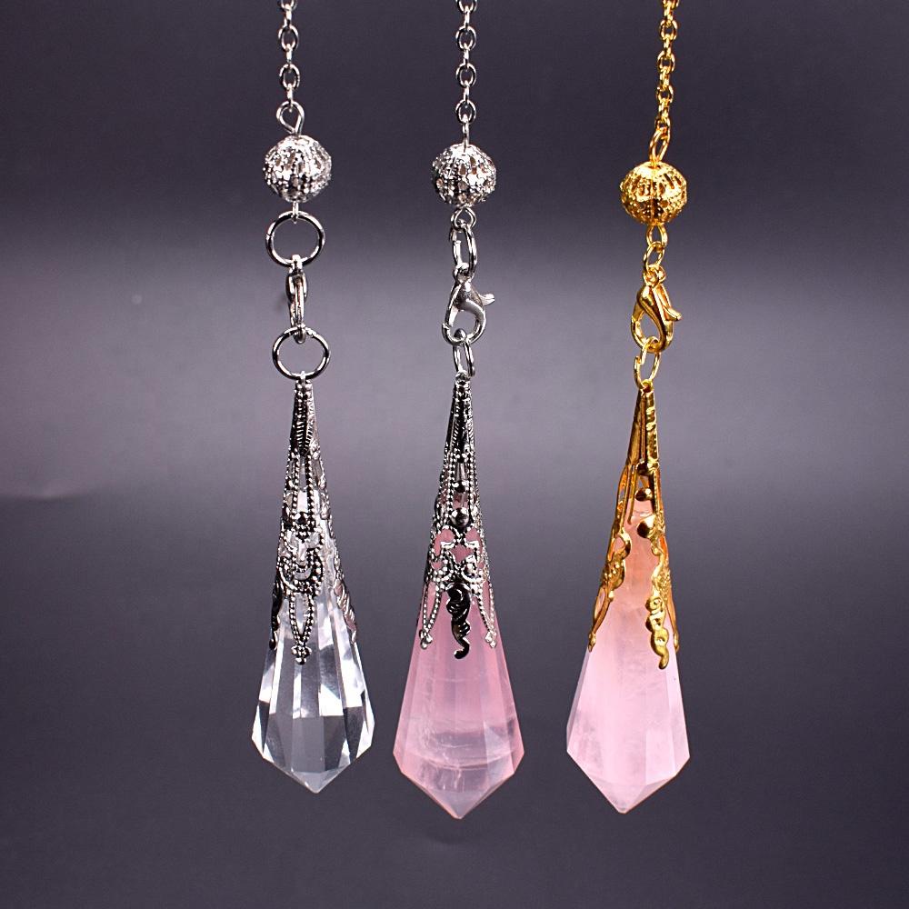 Gemstone Magic Reiki Rose Quartz Crystal Healing Charka Dowsing Pendulum Necklace Pendant