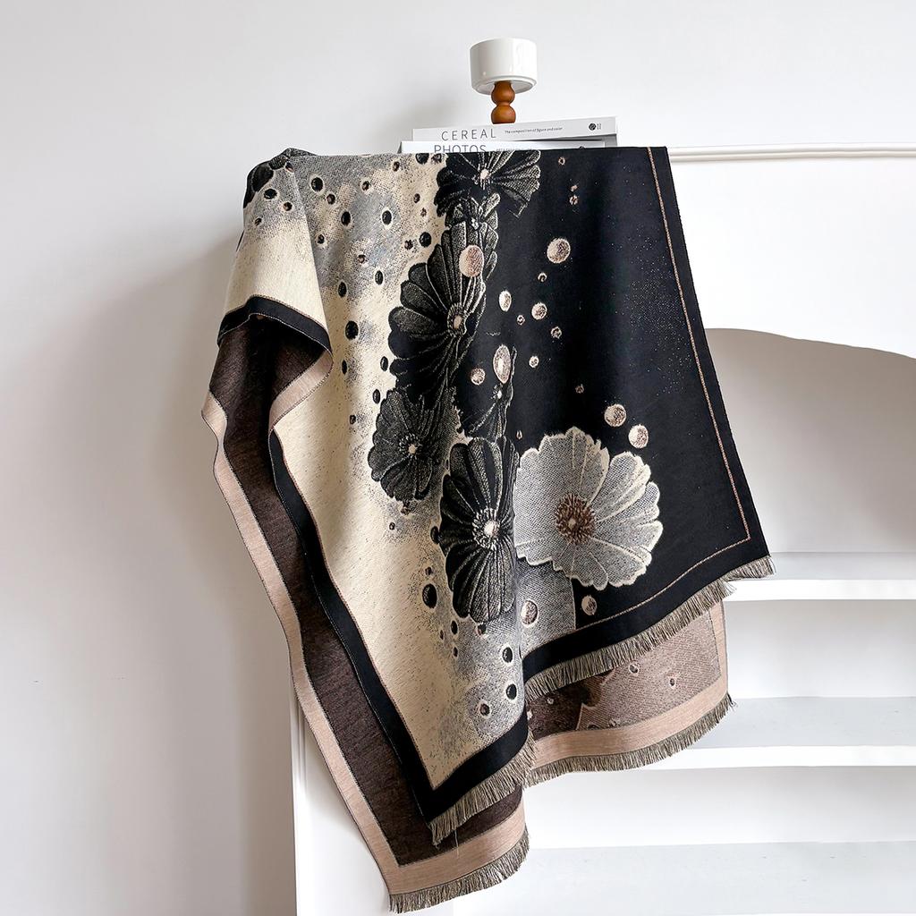 Luxury Winter Flower Imitaion Cashmere Scarves High Quality Women Thicken Wrap Shawl Ladies Warm Pashmina Peacock Besign Scarf