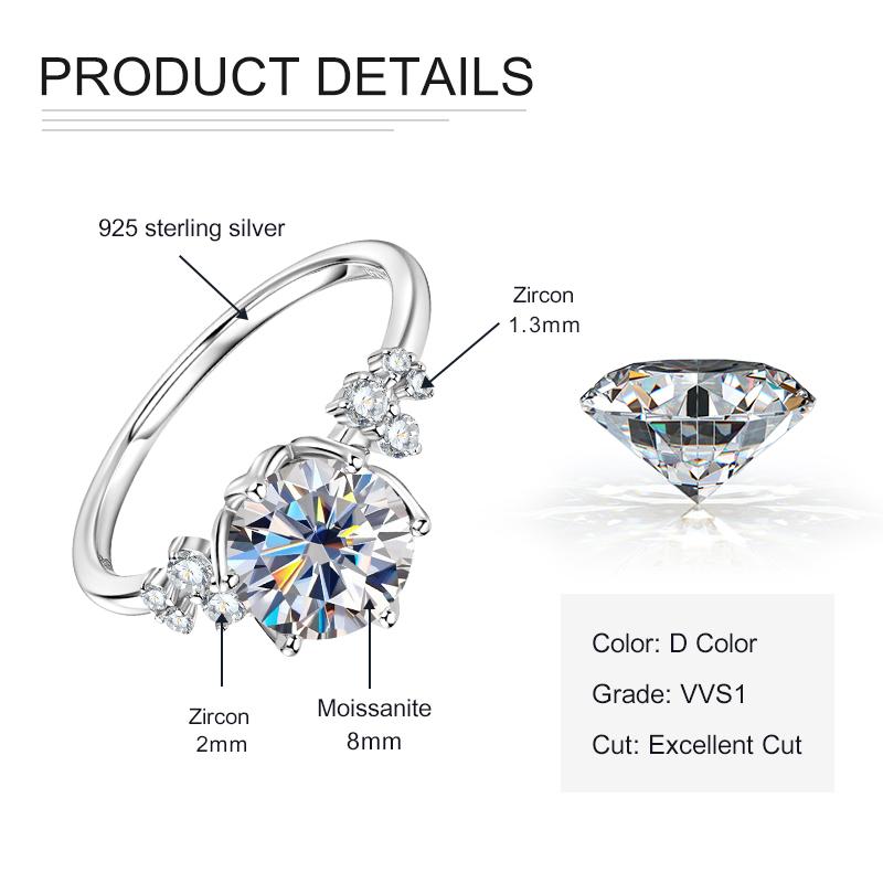 

Rrjzz 925 Sterling Silver Classic Six-Prong Women Ring 2.0ct Light Luxury Round Moissanite Engagement Rings for Wedding Jewelry 10