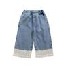 Summer  Blue Jeans Simple Kids Clothes Girls Korean Edition Fashion Lace Decoration Casual Pants