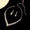 Temperament Luxury Shiny Rhinestone Necklace Earrings Two-piece Set Fashion White Crystal Pendant Water Drop Earrings