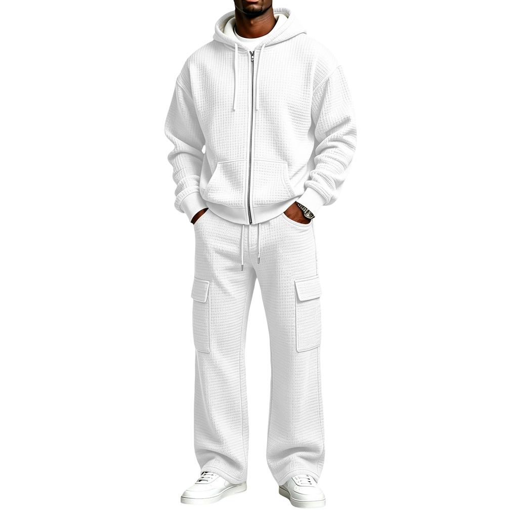Winter Hooded Sweatshirt Jacket and Cargo Sweatpants Set, 2 Piece Casual Sweatsuit