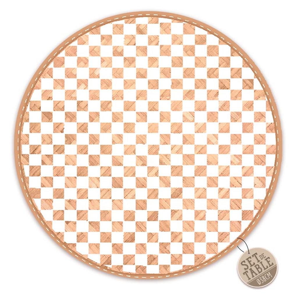 Les Trésors De Lily [A3396] - Tischset aus geflochtener Jute 'Boho' beige weiß - 38 cm (Schachbrett)