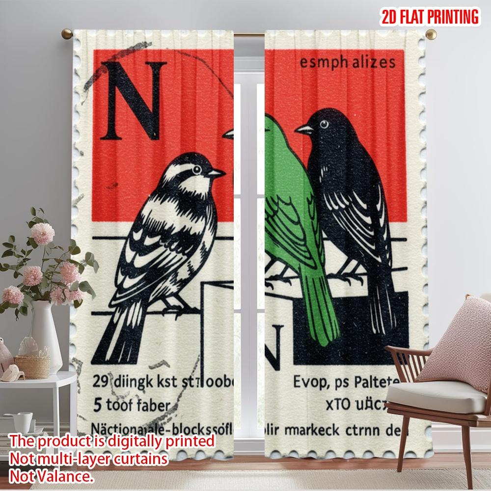 

2pcs 2D flat printing Party Curtains Birds emphasize stop October Polyester Fabric Without Electricity Festive Holiday Use for 52.50×116.00 CM 2pcs