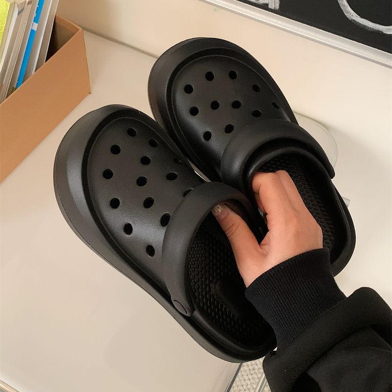 

Thin Cute Matching Eva Two-Way Hole Shoes Black [Minimalist no flower deduction]] 36-37