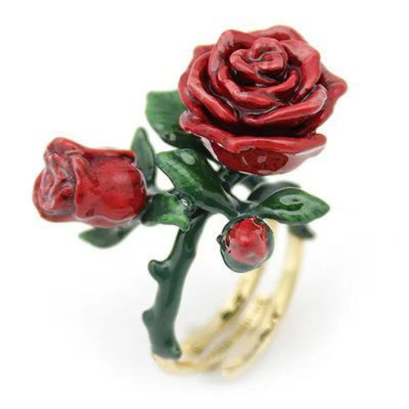 

Thorns Rose Ring Women S Hand Painted Enamel Ring Flower Ring Fashion Niche Ring no. 10