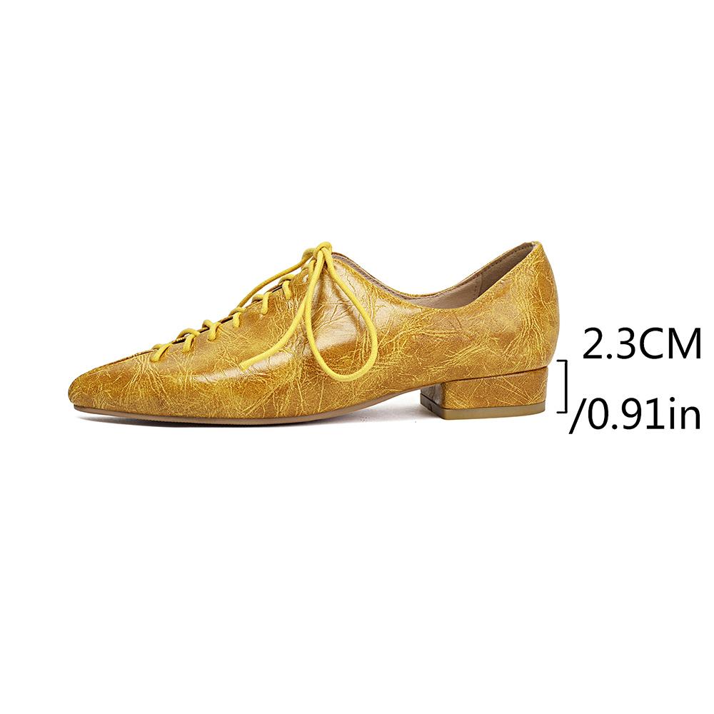 Apricot Women Oxford Pumps Lace Up Low Block Heels Lady Casual Shoes Big Plus Size 45