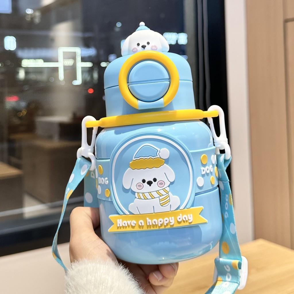 Capybara Childrens Insulated Water Bottle With Straw Lock For School And Travel