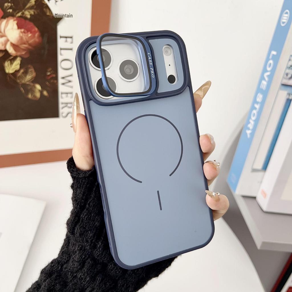 Magnetic Lens Bracket Phone Case for iPhone 17 Pro Max, Apple 16, 15 & 14 - Two-color Skin Feel Protective Cover.