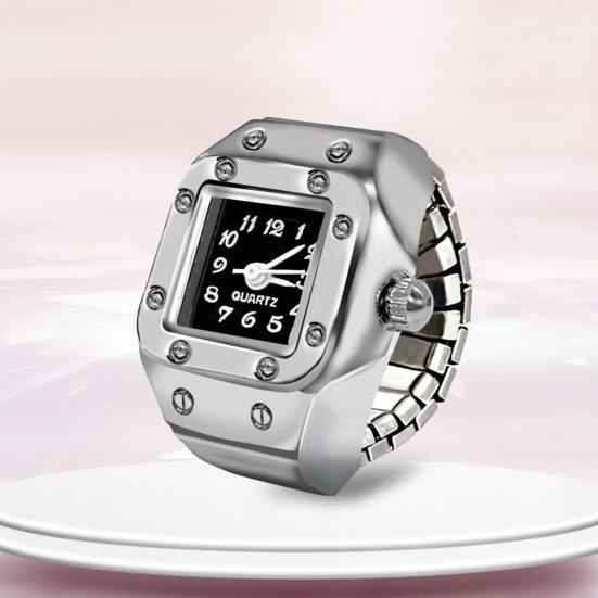 Anel de liga relógio elástico banda aço inoxidável mostrador quadrado masculino feminino casal relógio anel de dedo presente aniversário acessórios moda