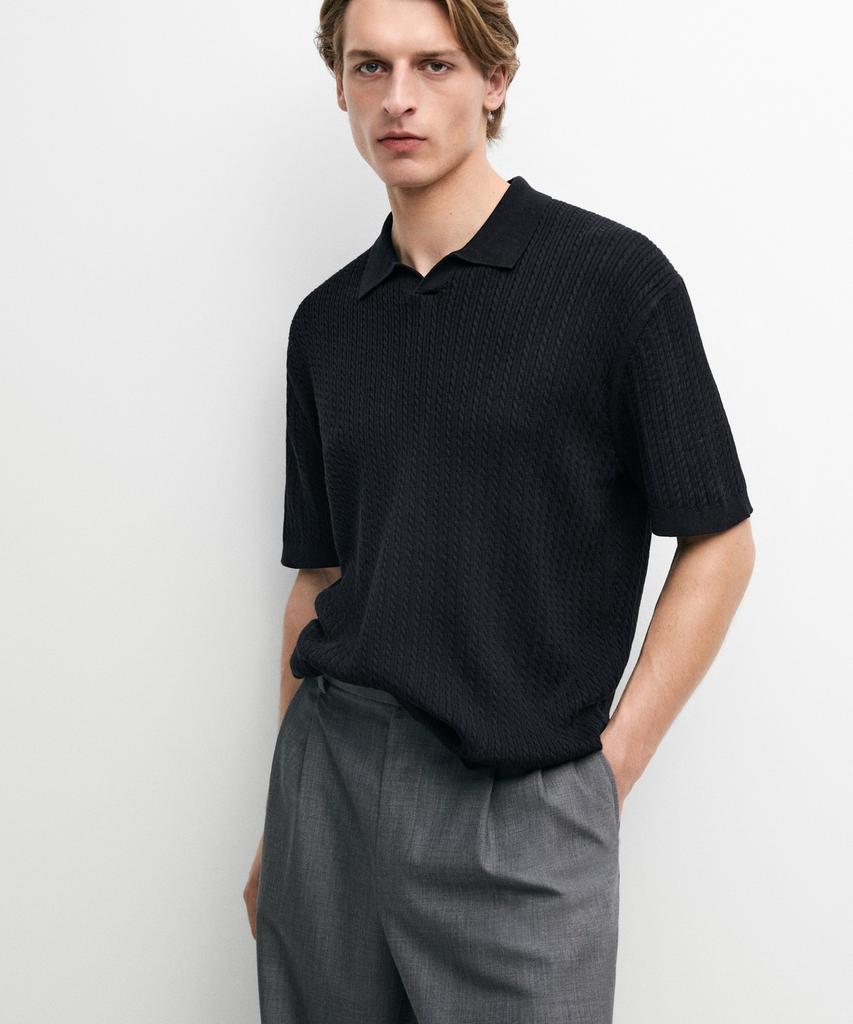 Masimodutti 100% Cotton Cable Knit Polo Sweater