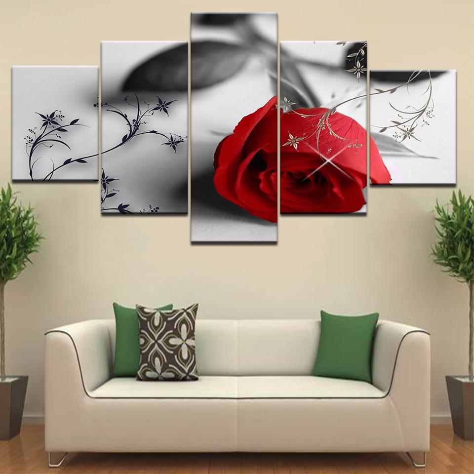 5 Panel/piece HD Print YSDAFEN Beautiful red Rose flowers modern wall posters Canvas Art Painting home living room decoration