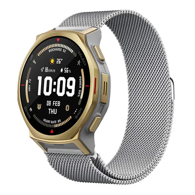 

22/20mm Metal Milanese Strap For Amazfit TRex3 Pro 44-48mm/Balance 2/Helio Magnetic Bracelet For Amazfit Active 2 square/Bip 6-5 22mm Universal серебряный