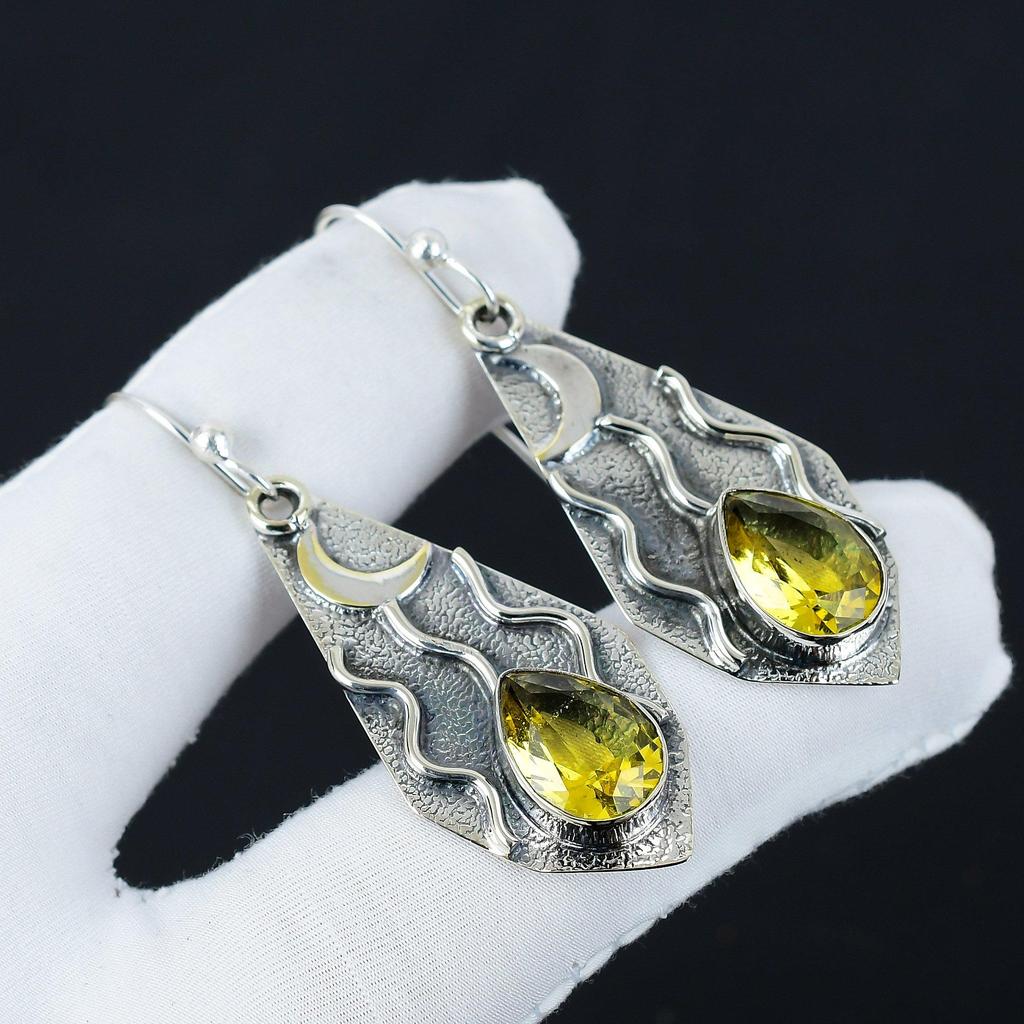 Ohrringe mit natürlichen Citrin-Edelsteinen, 925er Sterlingsilber-Ohrringe, handgefertigter Boho-Silberschmuck, Hängeohrringe, Muttertagsgeschenke