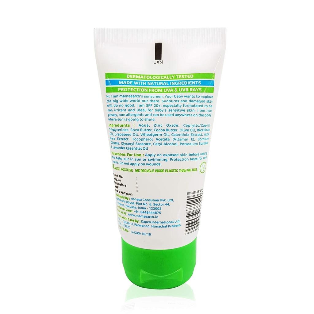 Mamaearth Mineral Sunscreen SPF 20 With Calendula & Zinc Oxide – 50ml Baby Safe Sun Protection, Waterproof & Nourishing
